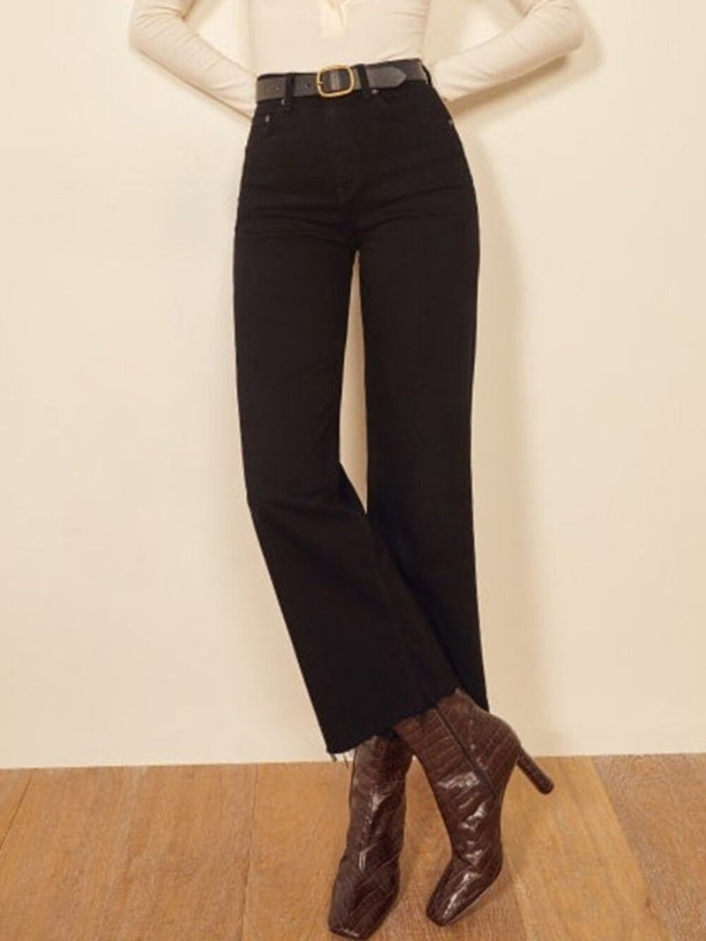 Reformation Emma High Rise Wide Leg Jeans in Black Size 25